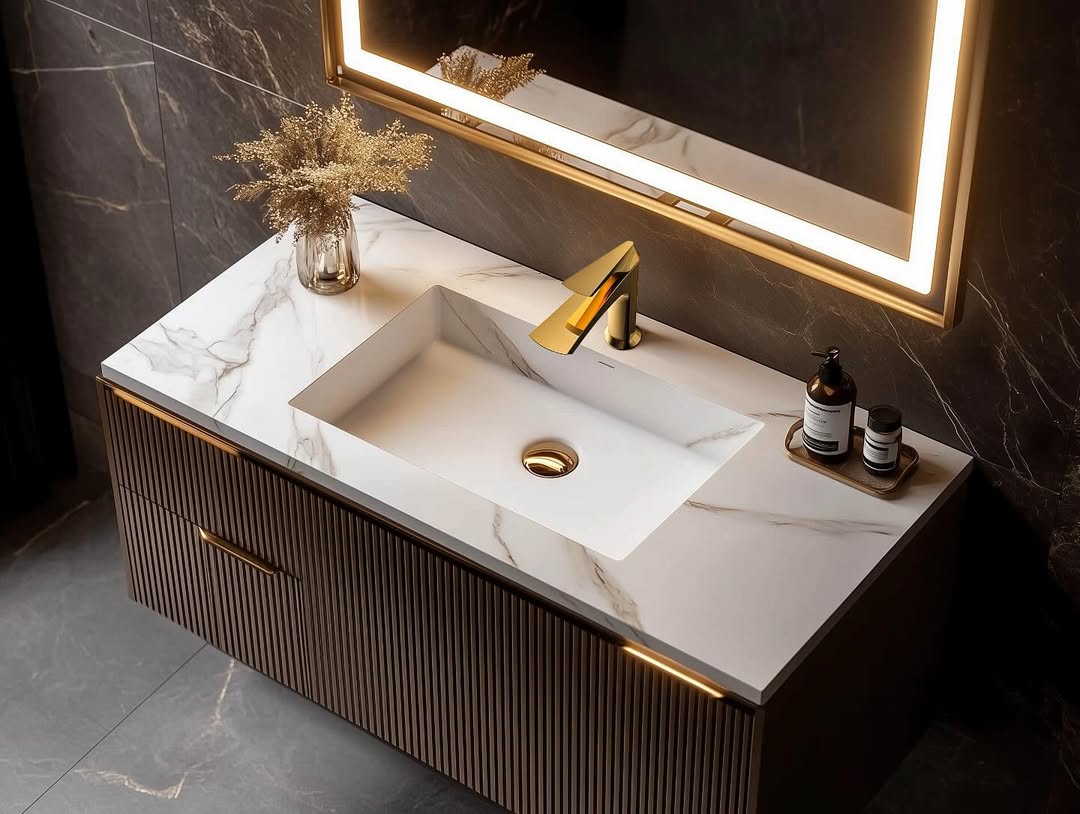Luxury bathroom vanity with marble countertop